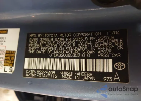 2005 Toyota Prius z USA, uszkodzony, nr VIN JTDKB20U853021010